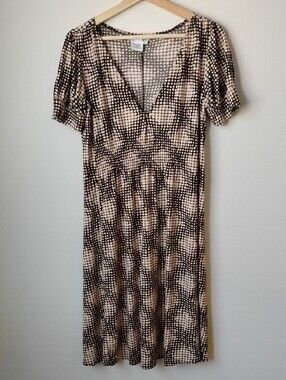 Maggy London Brown & Cream Dot-Print Midi Dress